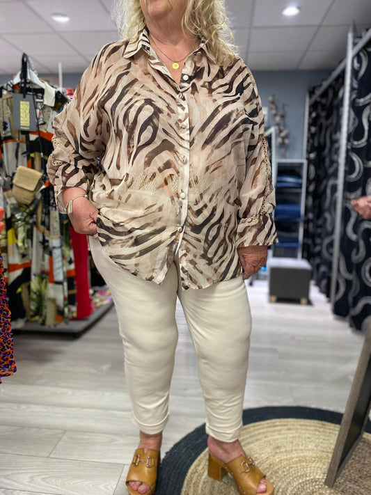 Chemise effet zébré beige et marron