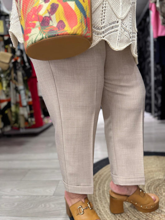 Pantalon habillé coupe droite beige chiné