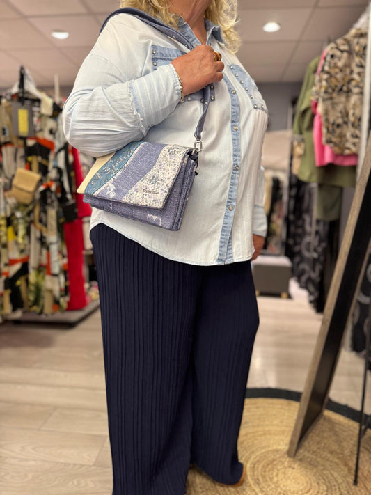 Pantalon fluide plissé bleu marine